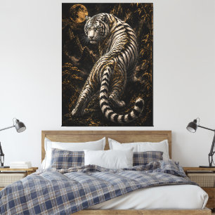 Witte Tijger Maneschijn Canvas Wandkunst   Mystiek Afdruk