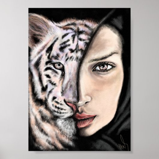 Witte Tijger Meisje - Emotie Poster - Schilderkuns (Voorkant)