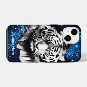 Witte Tijger met Blauwe Glitters iPhone Hoesje (Achterkant horizontaal)