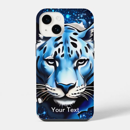 Witte Tijger met Blauwe Glitters iPhone Hoesje (Achterkant)