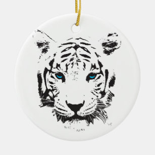 Witte tijger met blauwe ogen keramisch ornament