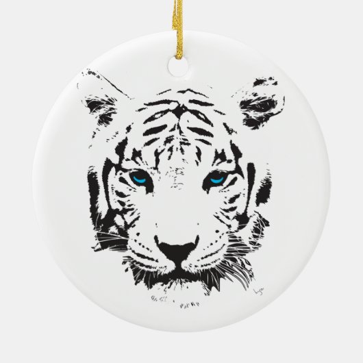 Witte tijger met blauwe ogen keramisch ornament (Achterkant)