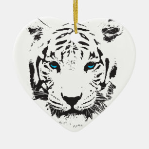 Witte tijger met blauwe ogen keramisch ornament