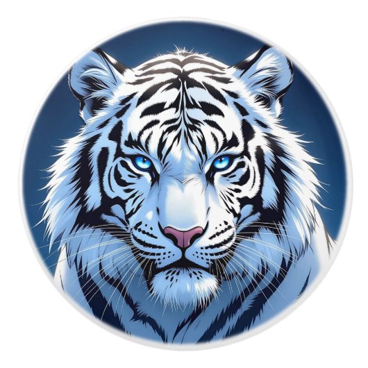Witte Tijger met Blauwe Ogen Keramische Knop (Voorkant)
