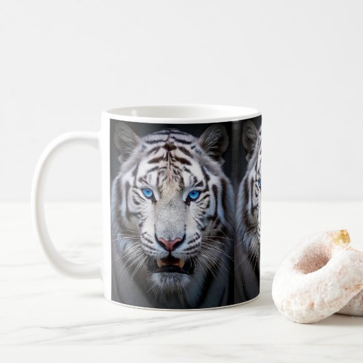 Witte tijger met blauwe ogen koffiemok (Met donut)