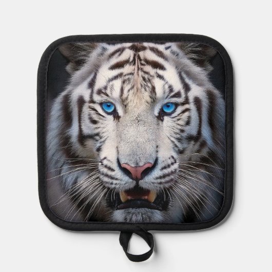 Witte tijger met blauwe ogen pannenlap (Voorkant)