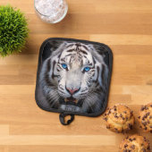 Witte tijger met blauwe ogen pannenlap (Top down)