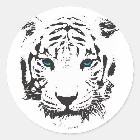 Witte tijger met blauwe ogen ronde sticker (Voorkant)