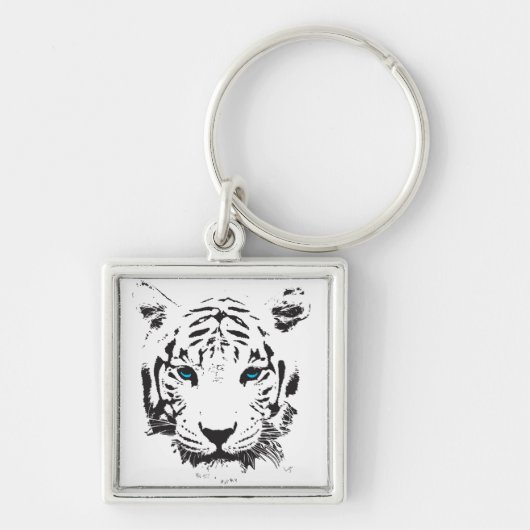 Witte tijger met blauwe ogen sleutelhanger (Voorkant)