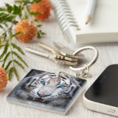 Witte tijger met blauwe ogen sleutelhanger (Voorkant Rechts)