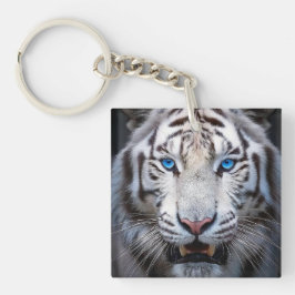 Witte tijger met blauwe ogen sleutelhanger