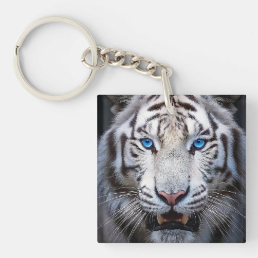 Witte tijger met blauwe ogen sleutelhanger (voorkant)