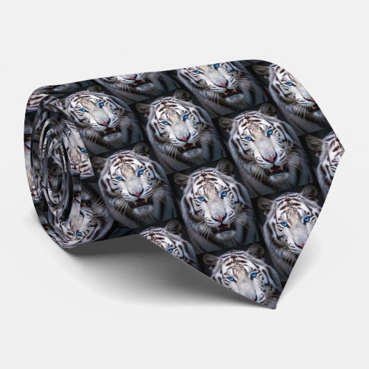 Witte tijger met blauwe ogen stropdas (Opgerold)