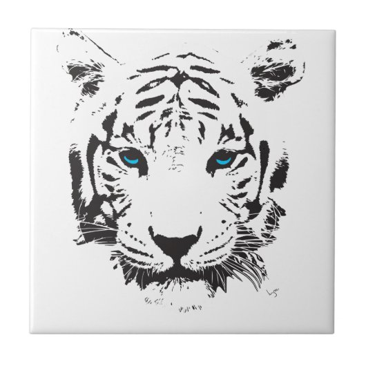 Witte tijger met blauwe ogen tegeltje (Voorkant)