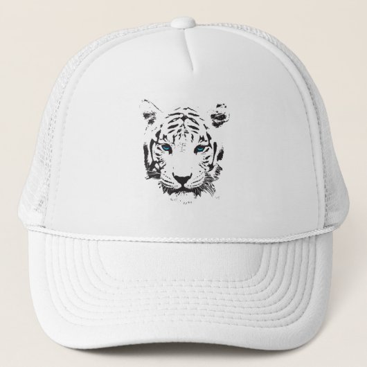 Witte tijger met blauwe ogen trucker pet (Voorkant)