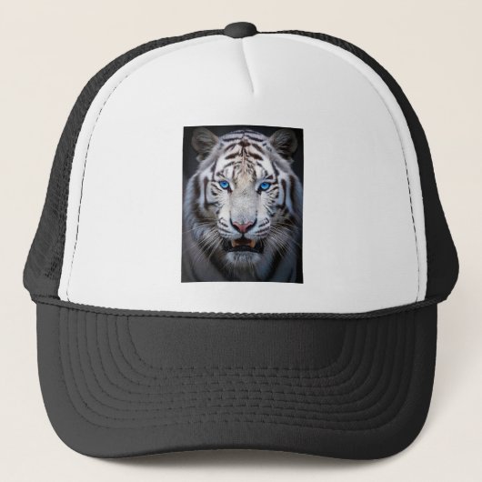 Witte tijger met blauwe ogen trucker pet (Voorkant)