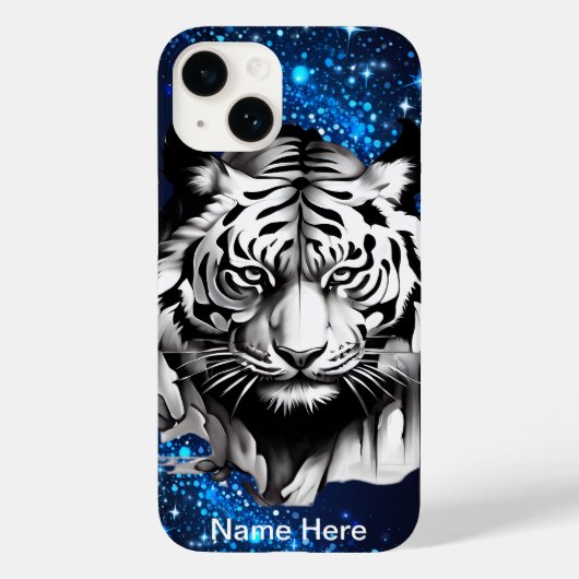 Witte tijger met blauwe sprankels Case-Mate iPhone case (Achterkant)