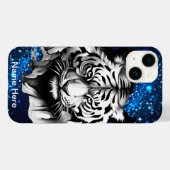 Witte tijger met blauwe sprankels Case-Mate iPhone case (Achterkant (horizontaal))