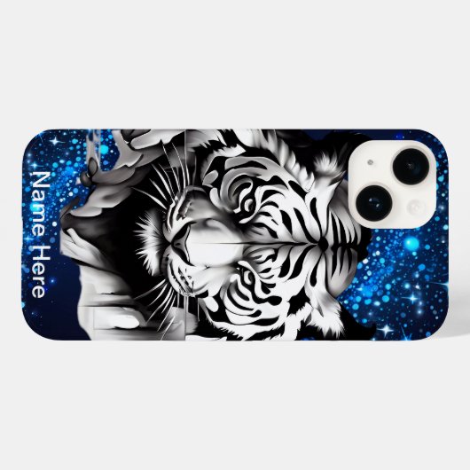 Witte tijger met blauwe sprankels Case-Mate iPhone case (Achterkant (horizontaal))