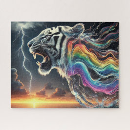 Witte tijger met regenboog neon legpuzzel