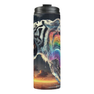 Witte tijger met regenboog thermosbeker