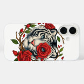 Witte tijger met rode rozen – Bold Wildlife Floral Case-Mate iPhone Case (Achterkant (horizontaal))