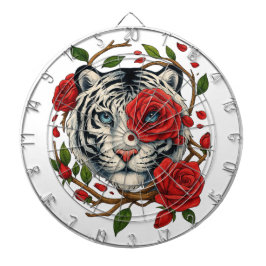 Witte tijger met rode rozen – Bold Wildlife Floral Dartbord