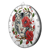Witte tijger met rode rozen – Bold Wildlife Floral Dartbord (Voorkant Rechts)
