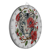 Witte tijger met rode rozen – Bold Wildlife Floral Dartbord (Voorkant Links)