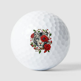 Witte tijger met rode rozen – Bold Wildlife Floral Golfballen