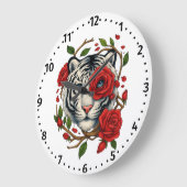Witte tijger met rode rozen – Bold Wildlife Floral Grote Klok (Hoek)