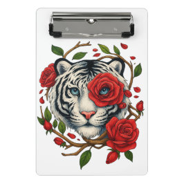 Witte tijger met rode rozen – Bold Wildlife Floral Mini Klembord