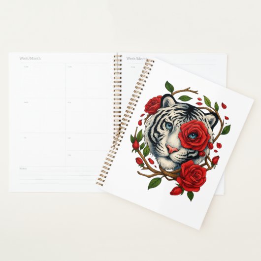 Witte tijger met rode rozen – Bold Wildlife Floral Planner (Display)