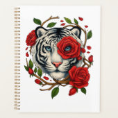 Witte tijger met rode rozen – Bold Wildlife Floral Planner (Voorkant)