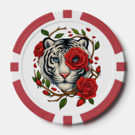Witte tijger met rode rozen – Bold Wildlife Floral Poker Chips