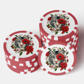 Witte tijger met rode rozen – Bold Wildlife Floral Poker Chips (Opstapeling)