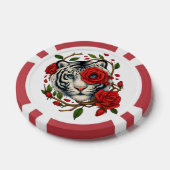 Witte tijger met rode rozen – Bold Wildlife Floral Poker Chips (Enkel)