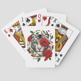 Witte tijger met rode rozen – Bold Wildlife Floral Pokerkaarten