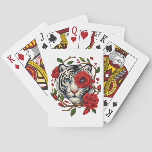 Witte tijger met rode rozen – Bold Wildlife Floral Pokerkaarten (Achterkant)