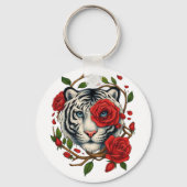 Witte tijger met rode rozen – Bold Wildlife Floral Sleutelhanger (Achterkant)