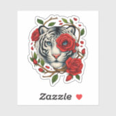 Witte tijger met rode rozen – Bold Wildlife Floral Sticker (Vel)