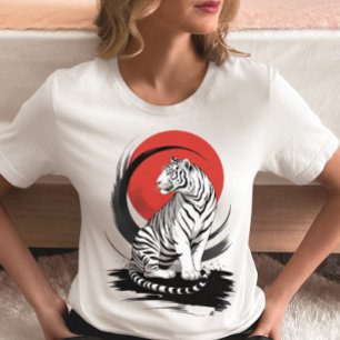 Witte Tijger Met Rode Zon Artistiek Tri-Blend Shirt