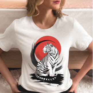 Witte Tijger Met Rode Zon Artistiek Tri-Blend Shirt