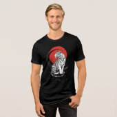 Witte Tijger Met Rode Zon Artistiek Tri-Blend Shirt (Voorkant volledig)