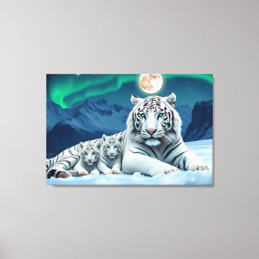 Witte tijger met Schattigee welpen uitgerekt canva Canvas Afdruk (Voorkant)
