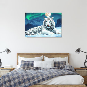 Witte tijger met Schattigee welpen uitgerekt canva Canvas Afdruk