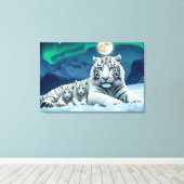 Witte tijger met Schattigee welpen uitgerekt canva Canvas Afdruk (Insitu (Houten vloer))