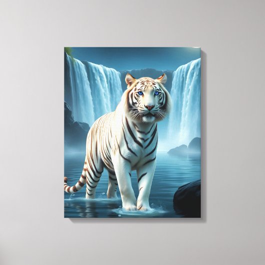 Witte tijger met watervallen uitgerekt canvas (Voorkant)