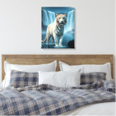 Witte tijger met watervallen uitgerekt canvas (Insitu (Slaapkamer))