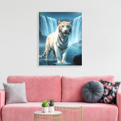Witte tijger met watervallen uitgerekt canvas (Insitu (Woonkamer))